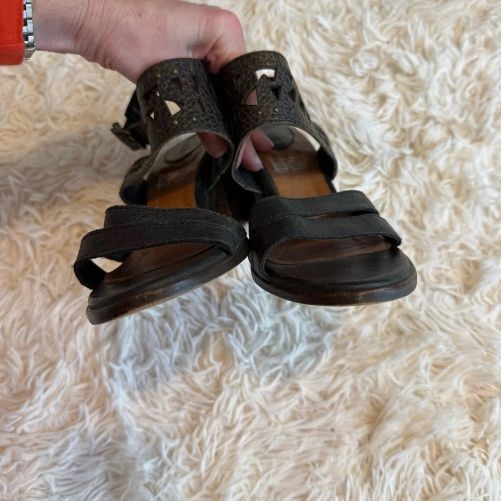 Ariat Poppy Riverstone Leather Cutout Block Heel Sandals black Brown US 7B Boho